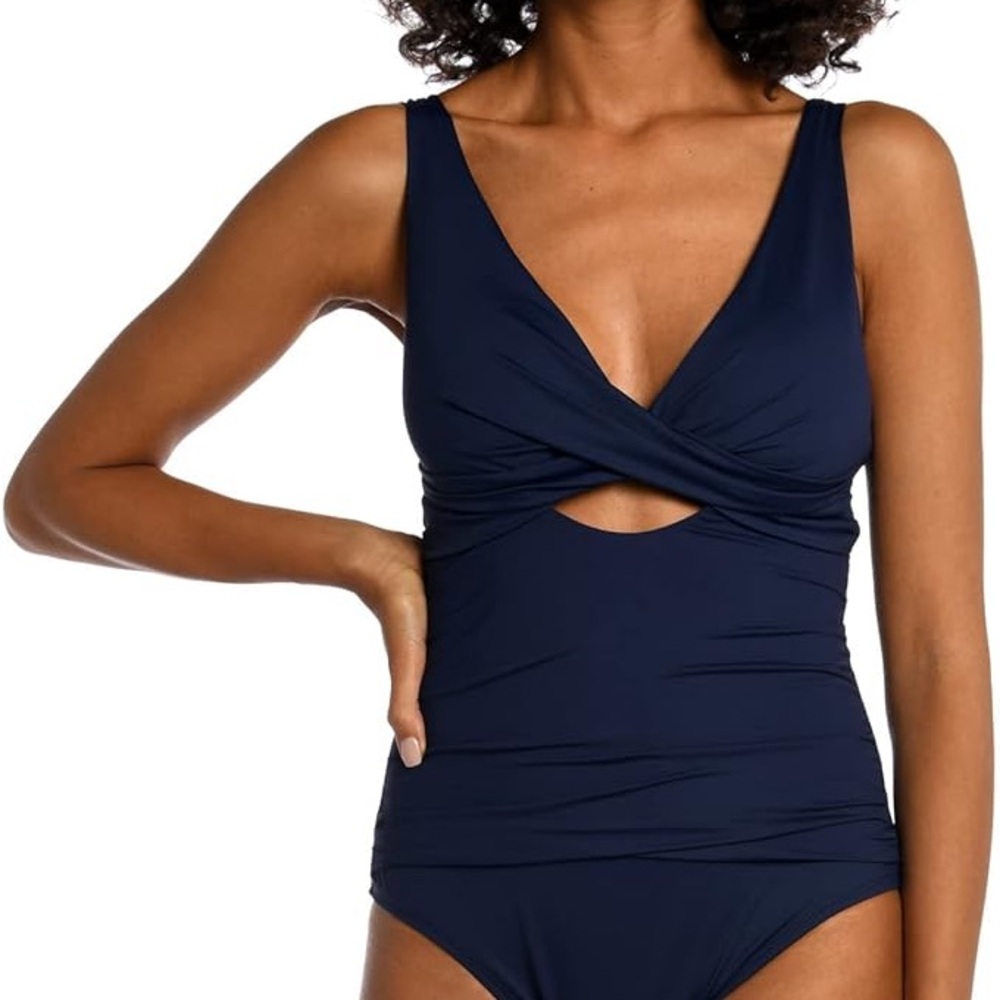 La Blanca Blue One Piece Swimsuit with V-Neck and Cutout